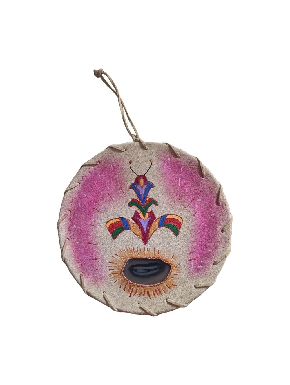 Handmade Spirit Window Wall Hanging Circular Agate Stone Pink - Used 1994